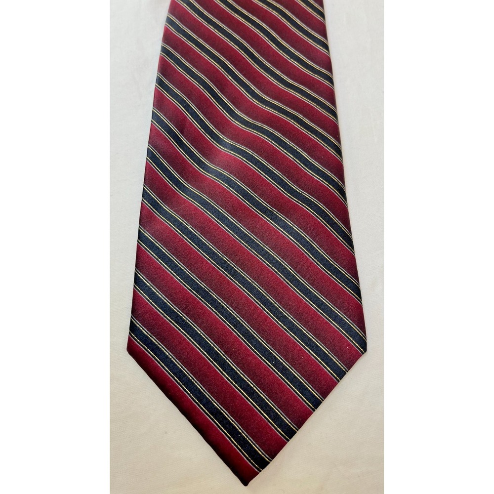 Zylos George Machado Silk Tie Burgundy‎ Navy Gold Stripe 100% Silk Mens Necktie